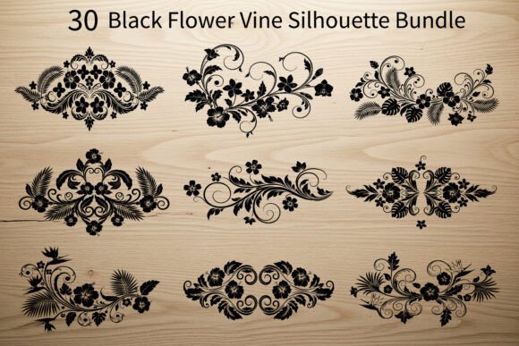 30 Black Flower Vine Silhouette Bundle