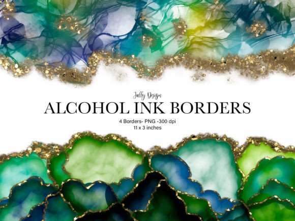Blue and Green Alcohol Ink Borders: Vibrant Design Assets