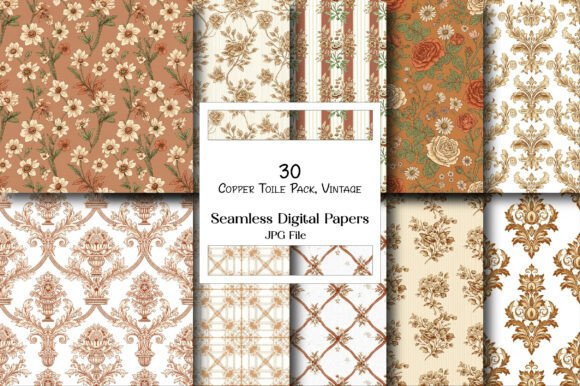 Copper Toile Digital Paper Pack: Vintage Elegance for Modern Designs