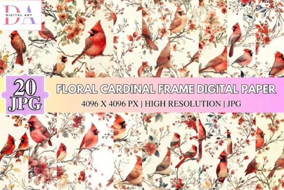 Floral Cardinal Frame Digital Paper: Elegance for Every Project