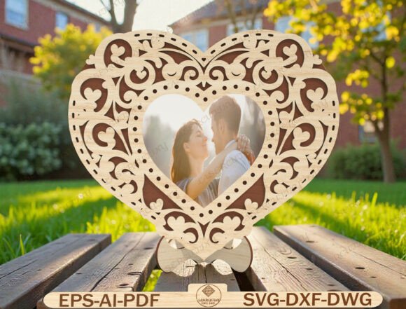 Floral Lace Heart Picture Frame Lasercut: A Romantic Design Asset