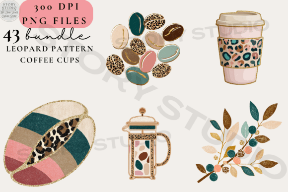 Leopard Pattern Coffee Cups PNG Bundle: Wild Style for Your Brand