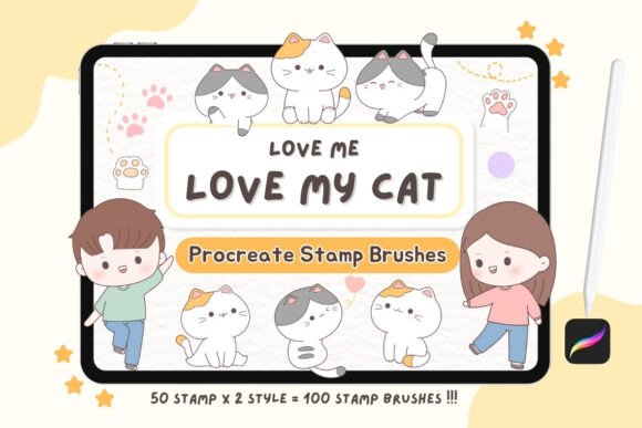 Love Me Love My Cat: Procreate Stamp for Playful Designs