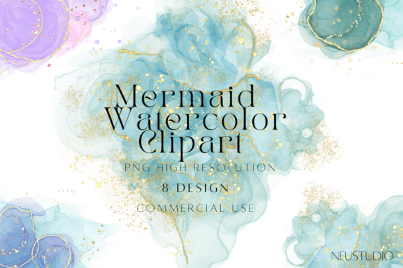 Mermaid Abstract Watercolor Clipart: Digital Artistry