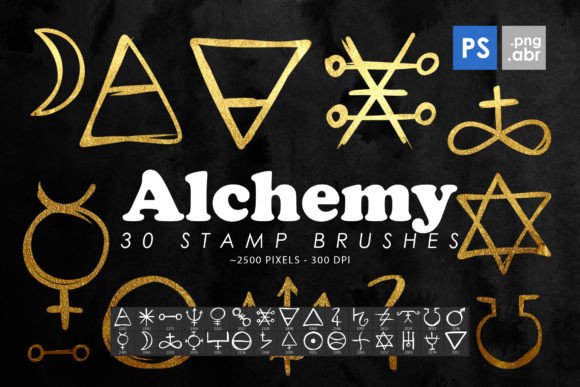 Unlock Creative Potential with 30 Alchemy Symbols Photoshop Stamp Brush